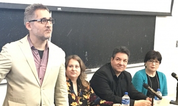 HFS board member and media attorney George Stephanopoulos moderates a panel discussion on film production in Greece.