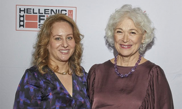 HFS president Maria Miles presents the Society's Lifetime Achievement Award to Vangelio Andreadaki.