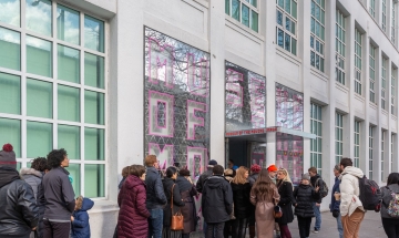 Greek film fans line up to enter the Museum of the Moving Image.