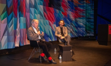 Oscar-winning director Costa-Gavras and Museum of the Moving Image curator, Eric Hynes.