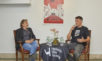 Greek-American actor Dennis Boutsikaris and Greek actor Andreas Konstantinou in an Actors-on-Actors interview hosted by the Greek Consulate during the New York Greek Film Expo 2025.